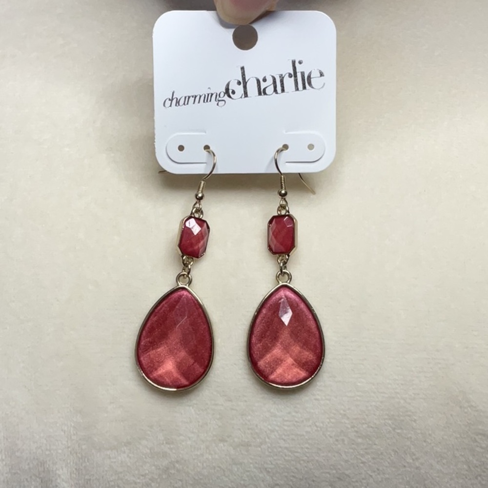 Charming Charlie Red Stone Earrings Elegant Jewelry